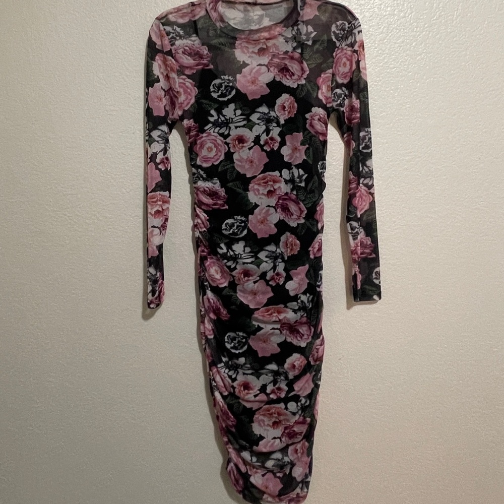 Flower bodycon mesh dress